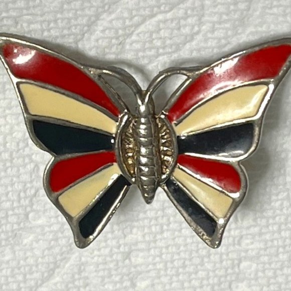 VTG Patriotic Red White Blue Enamel Butterfly Brooch Hat Scarf Pin 1.75"x1.25" - Picture 2 of 13